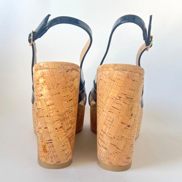 Stuart Weitzman Dayna Wedge Sandals Black Patent Leather Size 37 US6.5B - Picture 4 of 13